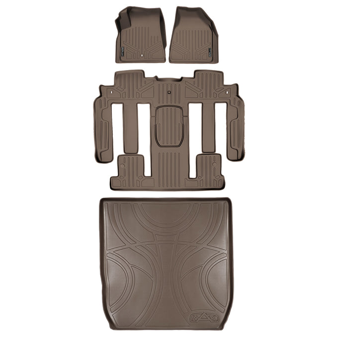 Floor Mats 3 Rows and Cargo Liner Set Tan <br> 09-17 Buick Enclave09-17 Chevrolet Traverse