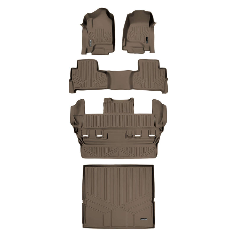 Floor Mats 3 Rows and Cargo Liner Set Tan <br> 15-20 Chevrolet Tahoe15-20 GMC Yukon
