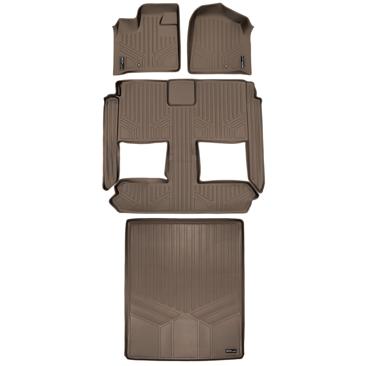 Floor Mats 3 Rows and Cargo Liner Set Tan <br> 08-20 Dodge Caravan08-16 Chrysler Town & Country
