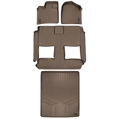Floor Mats 3 Rows and Cargo Liner Set Tan <br> 08-20 Dodge Caravan08-16 Chrysler Town & Country