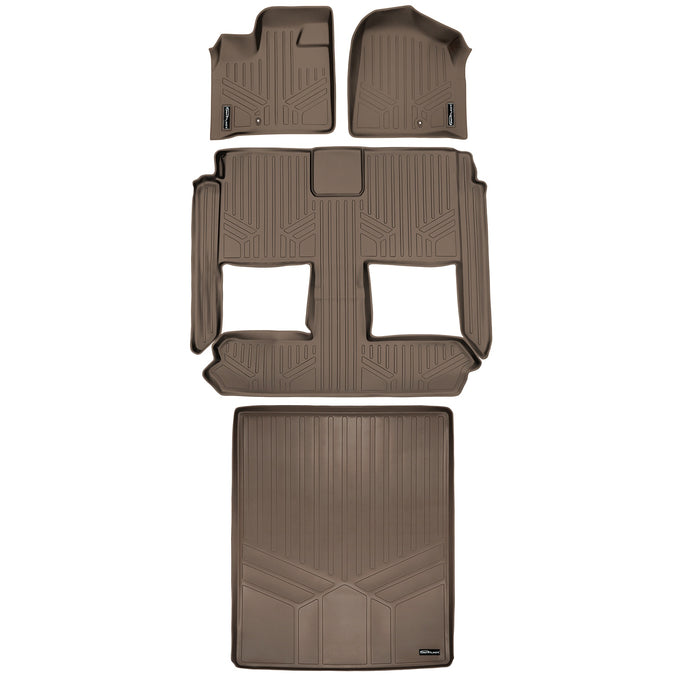 Floor Mats 3 Rows and Cargo Liner Set Tan <br> 08-20 Dodge Caravan08-16 Chrysler Town & Country