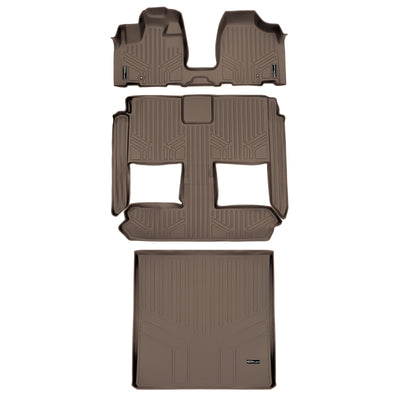 Floor Mats 3 Rows and Cargo Liner Set Tan <br> 08-20 Dodge Caravan08-16 Chrysler Town & Country