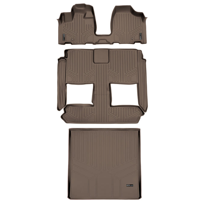 Floor Mats 3 Rows and Cargo Liner Set Tan <br> 08-20 Dodge Caravan08-16 Chrysler Town & Country