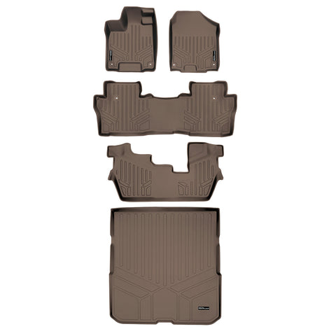 Floor Mats 3 Rows and Cargo Liner Set Tan <br> 16-22 Honda Pilot 8 Passenger Model