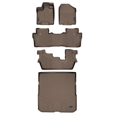 Floor Mats 3 Rows and Cargo Liner Set Tan <br> 16-22 Honda Pilot 8 Passenger Model