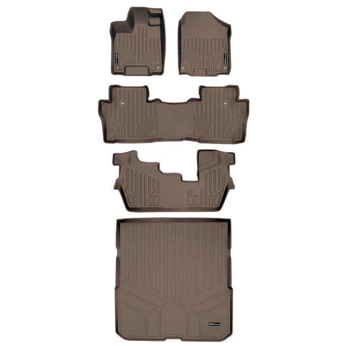 Floor Mats 3 Rows and Cargo Liner Set Tan <br> 16-22 Honda Pilot 8 Passenger Model