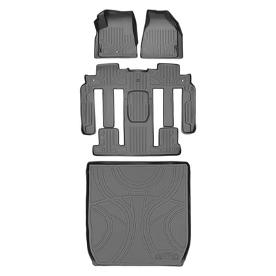 Floor Mats 3 Rows and Cargo Liner Set Grey <br> 09-17 Buick Enclave09-17 Chevrolet Traverse