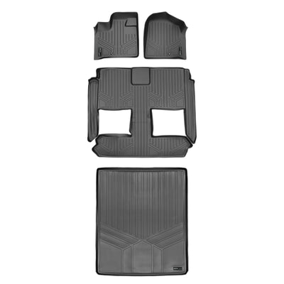 Floor Mats 3 Rows & Cargo Liner Set Grey <br> 08-20 Dodge Caravan08-16 Chrysler Town & Country