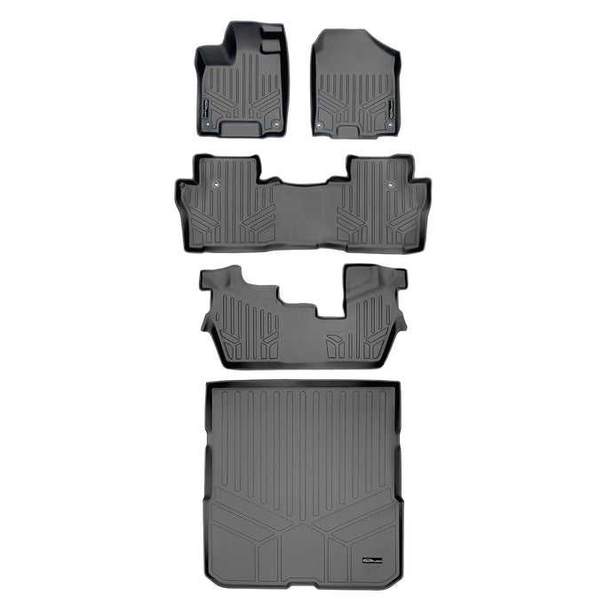 Floor Mats 3 Rows and Cargo Liner Set Grey <br> 16-22 Honda Pilot 8 Passenger Model
