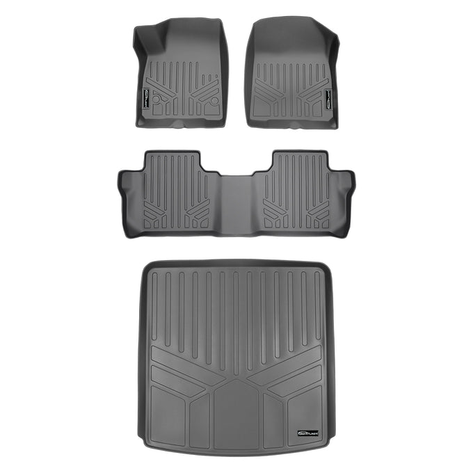 Floor Mats 2 Rows and Cargo Liner Set Grey <br> 17-21 GMC Acadia with Bench Seats