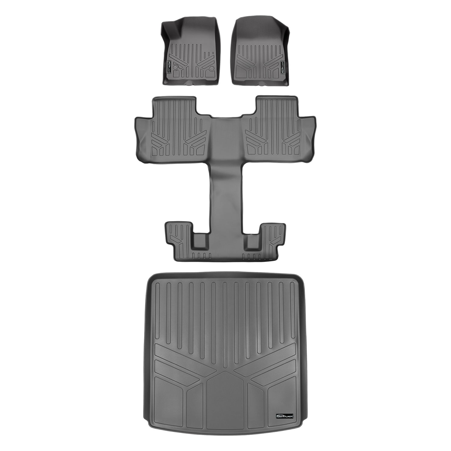 Floor Mats 3 Rows and Cargo Liner Set Grey <br> 17-21 GMC Acadia with Bucket Seats