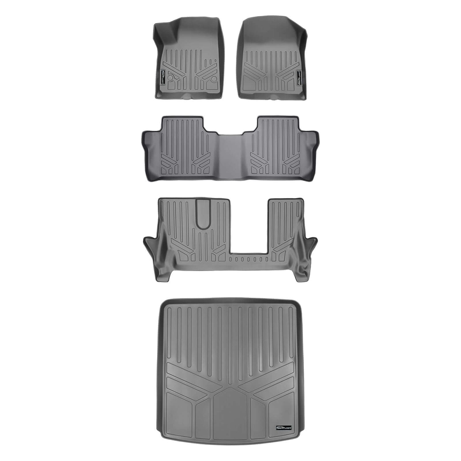 Floor Mats 3 Rows and Cargo Liner Set Grey <br> 20-21 Cadillac XT6 with Bench Seats