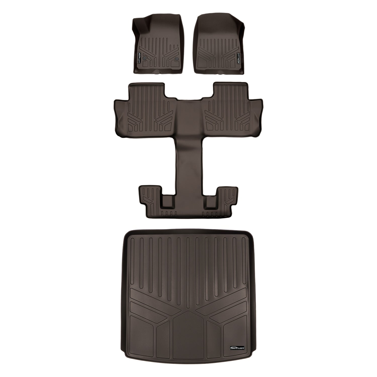 Floor Mats 3 Rows and Cargo Liner Set Cocoa <br> 17-21 GMC Acadia with Bucket Seats