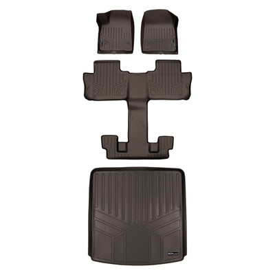 Floor Mats 3 Rows and Cargo Liner Set Cocoa <br> 17-21 GMC Acadia with Bucket Seats