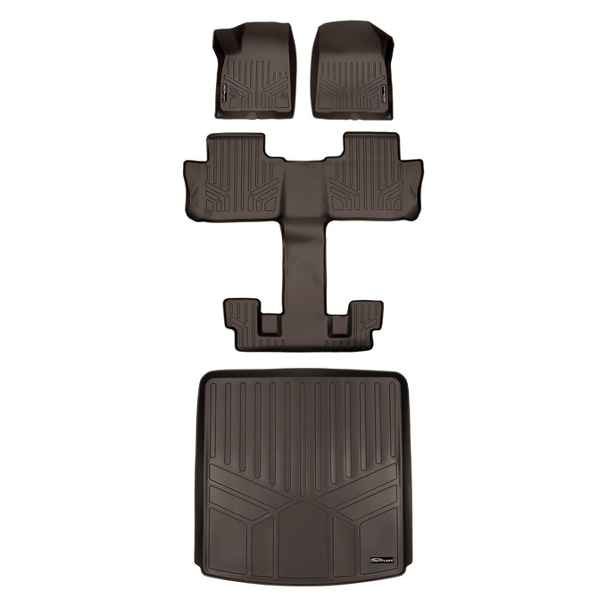 Floor Mats 3 Rows and Cargo Liner Set Cocoa <br> 17-21 GMC Acadia with Bucket Seats