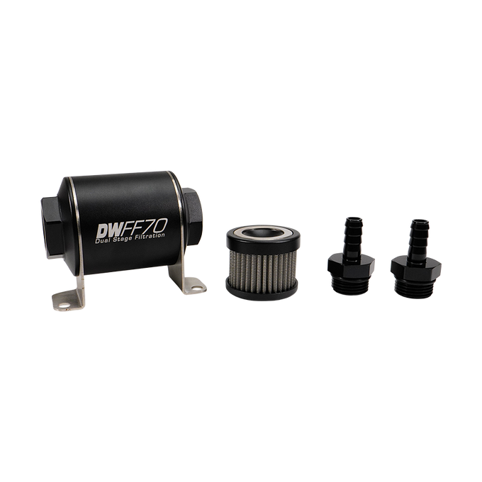 3/8 in Barb, 5 micron, 70mm In-line fuel filter kit<br>Universal