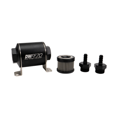 5/16 in Barb, 5 micron, 70mm In-line fuel filter kit<br>Universal