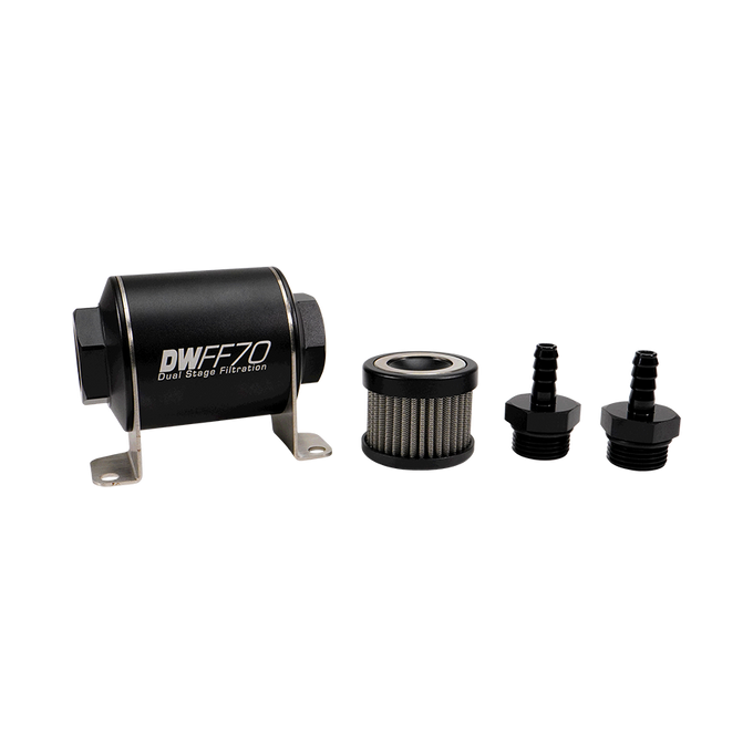 5/16 in Barb, 5 micron, 70mm In-line fuel filter kit<br>Universal