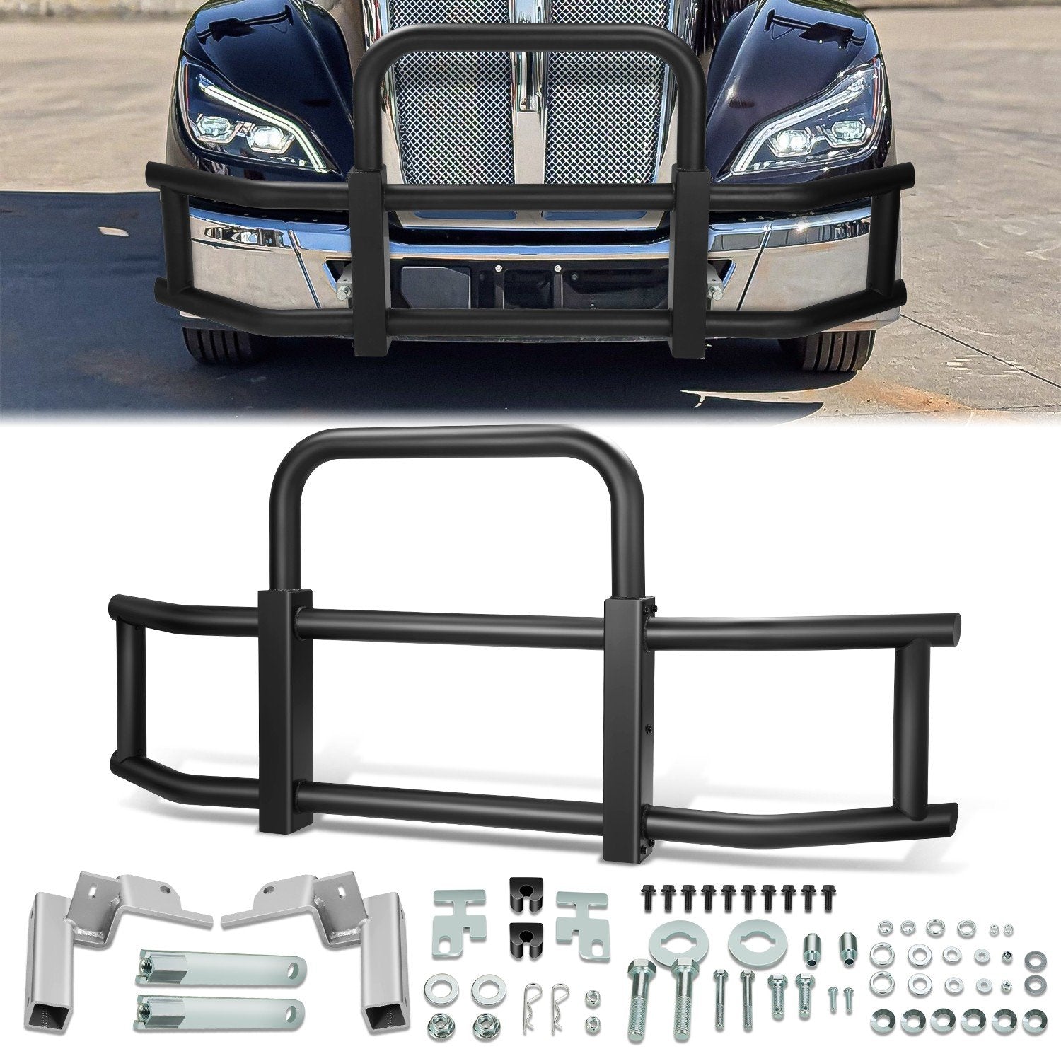 Steel Front Bumper Grille Deer Guard+Brackets <br>22-24 Kenworth T680 Black