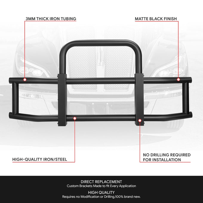 Steel Front Bumper Grille Deer Guard+Brackets <br>22-24 Kenworth T680 Black