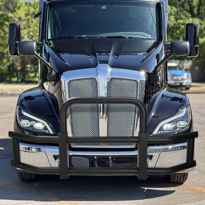 Steel Front Bumper Grille Deer Guard+Brackets <br>22-24 Kenworth T680 Black