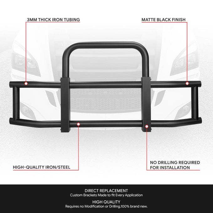 Front Bumper Grille Deer Guard+Brackets <br>18-23 Freightliner Cascadia Black