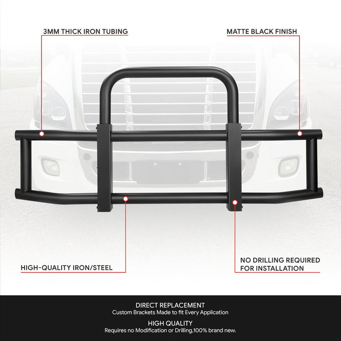 Front Bumper Grille Deer Guard+Brackets <br>08-17 Freightliner Cascadia Black