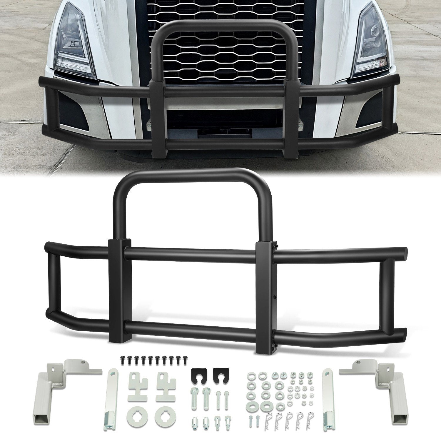 Heavy-Duty Front Bumper Grille Deer Guard+Brackets <br>18-25 Volvo VNL Black