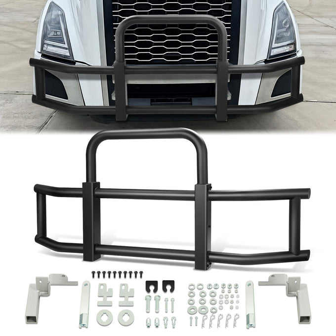 Heavy-Duty Front Bumper Grille Deer Guard+Brackets <br>18-25 Volvo VNL Black