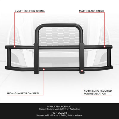 Heavy-Duty Front Bumper Grille Deer Guard+Brackets <br>18-25 Volvo VNL Black