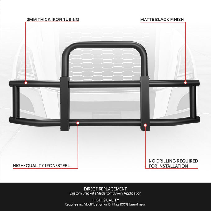 Heavy-Duty Front Bumper Grille Deer Guard+Brackets <br>18-25 Volvo VNL Black