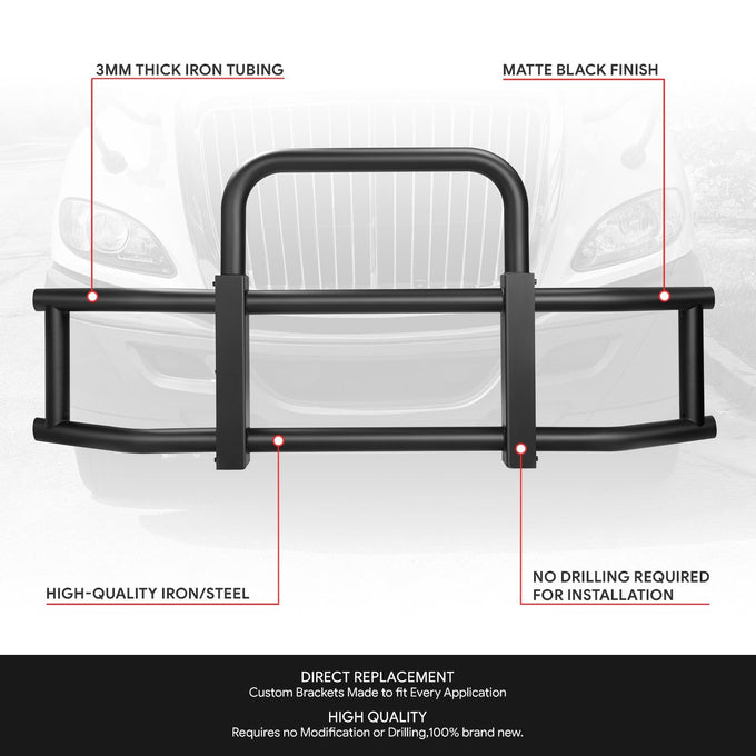 Front Bumper Grille Deer Guard+Brackets <br>08-16 International ProStar Black