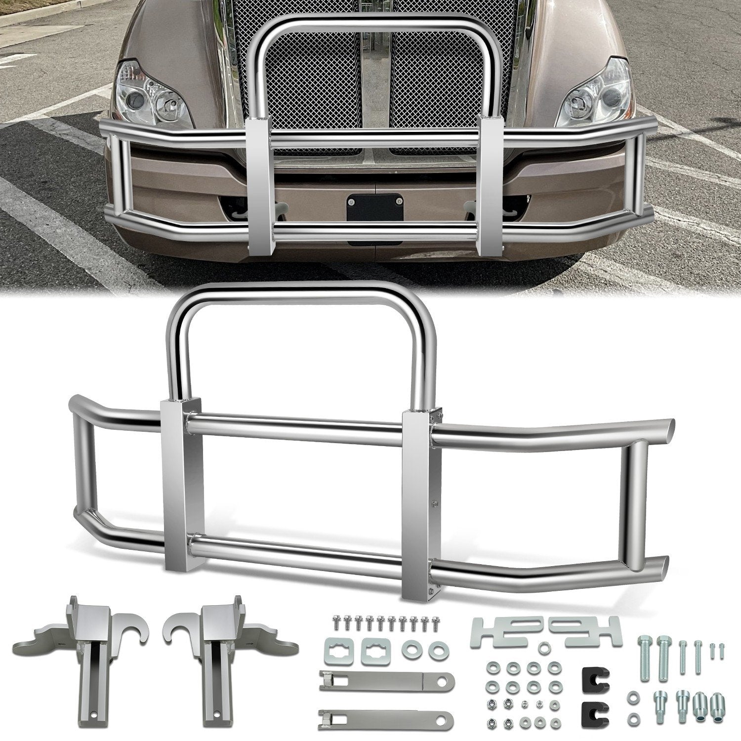 Front Bumper Grille Deer Guard+Brackets <br>07-21 Kenworth T660 T680 Chrome