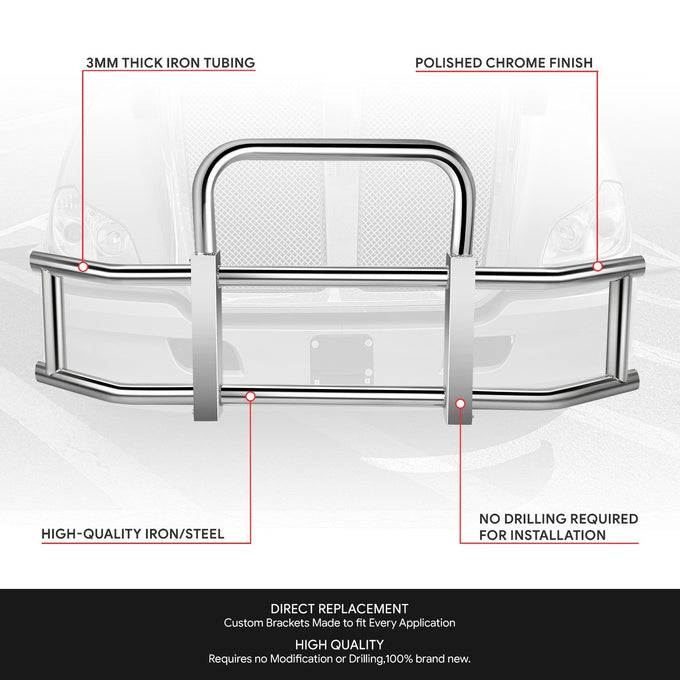 Front Bumper Grille Deer Guard+Brackets <br>07-21 Kenworth T660 T680 Chrome