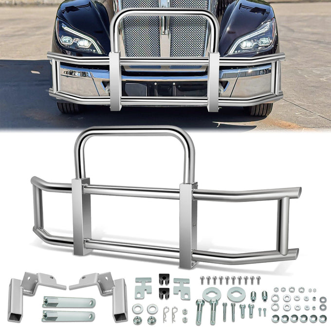 Steel Front Bumper Grille Deer Guard+Brackets <br>22-24 Kenworth T680 Chrome