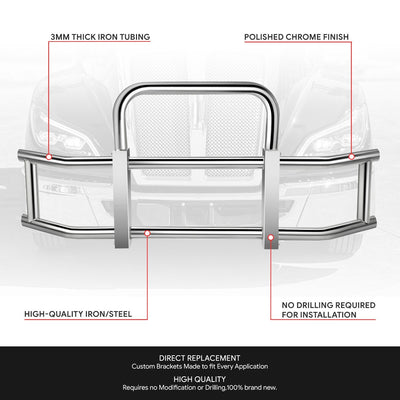 Steel Front Bumper Grille Deer Guard+Brackets <br>22-24 Kenworth T680 Chrome