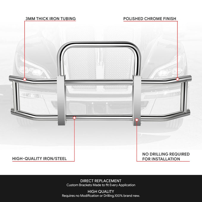 Steel Front Bumper Grille Deer Guard+Brackets <br>22-24 Kenworth T680 Chrome