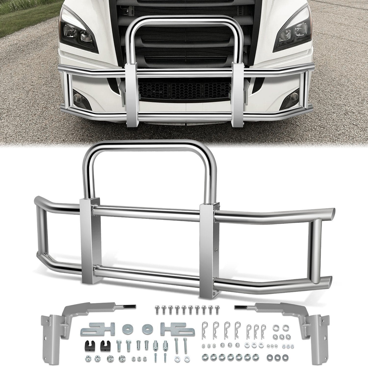 Front Bumper Grille Deer Guard+Brackets <br>18-23 Freightliner Cascadia Chrome