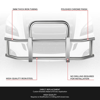 Front Bumper Grille Deer Guard+Brackets <br>18-23 Freightliner Cascadia Chrome