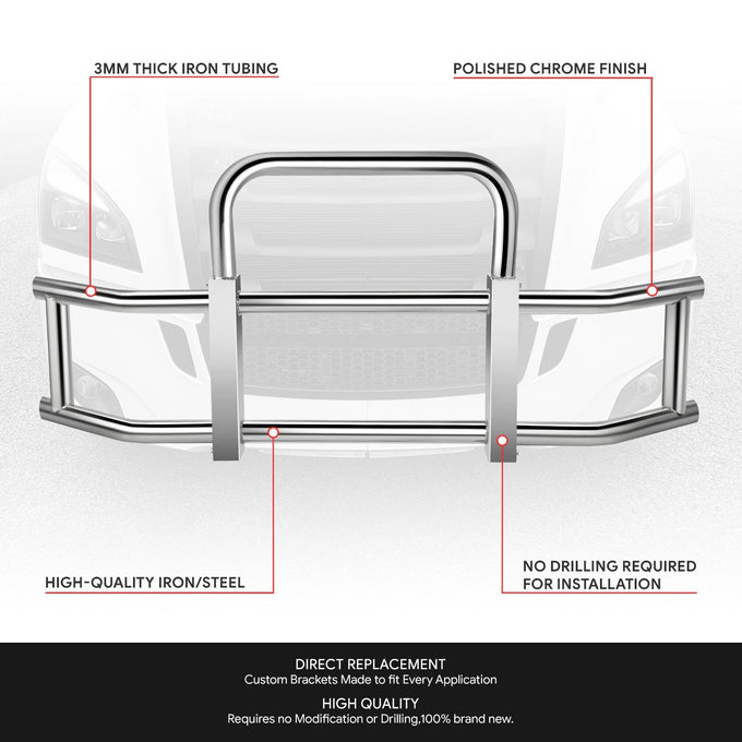 Front Bumper Grille Deer Guard+Brackets <br>18-23 Freightliner Cascadia Chrome