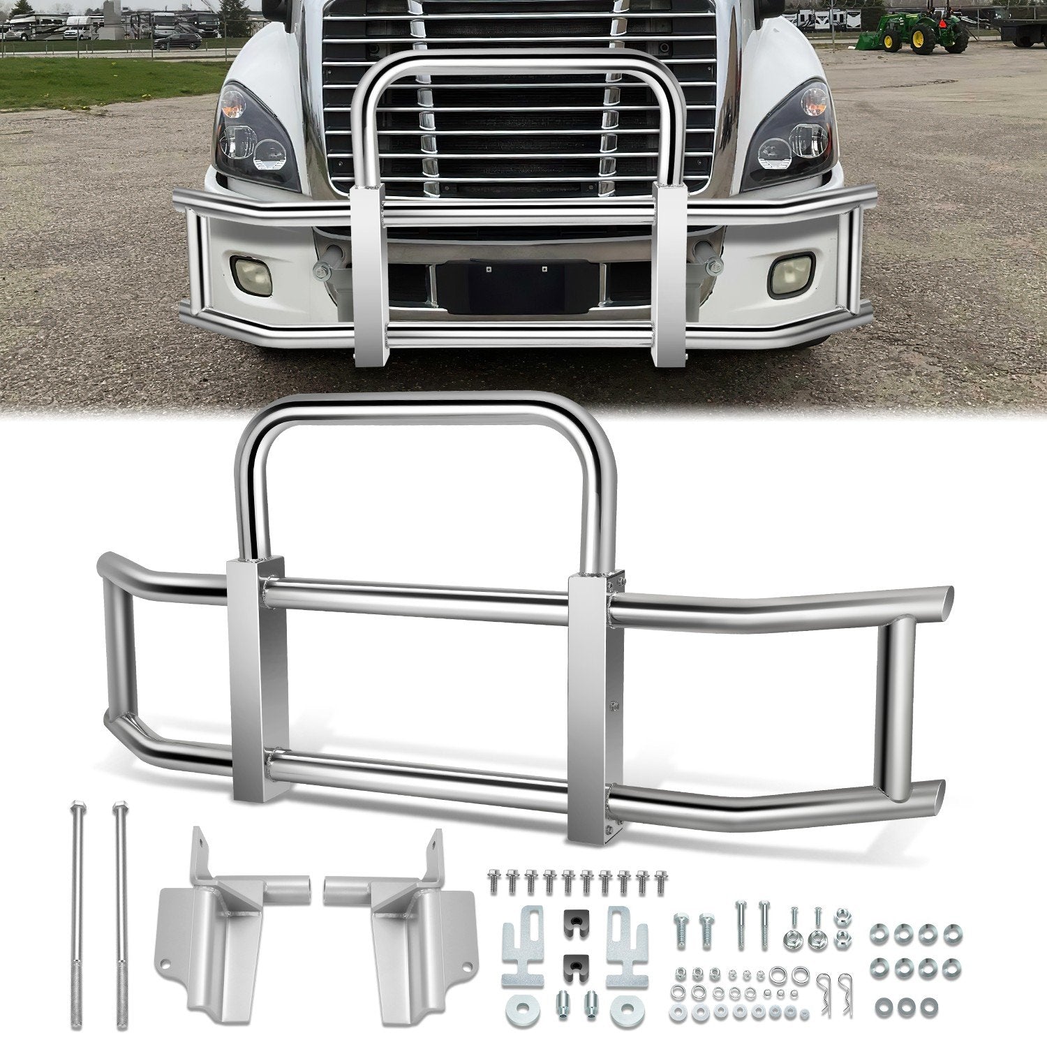Front Bumper Grille Deer Guard+Brackets <br>08-17 Freightliner Cascadia Chrome