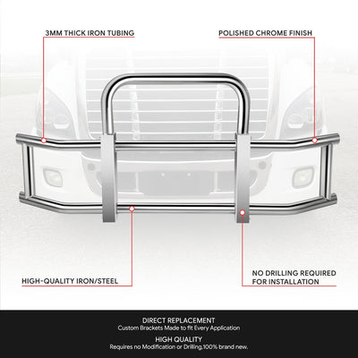 Front Bumper Grille Deer Guard+Brackets <br>08-17 Freightliner Cascadia Chrome