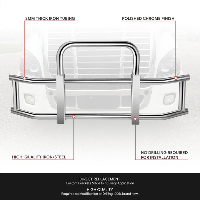 Front Bumper Grille Deer Guard+Brackets <br>08-17 Freightliner Cascadia Chrome