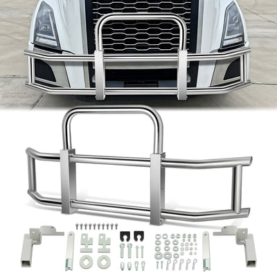 Heavy-Duty Front Bumper Grille Deer Guard+Brackets <br>18-25 Volvo VNL Chrome