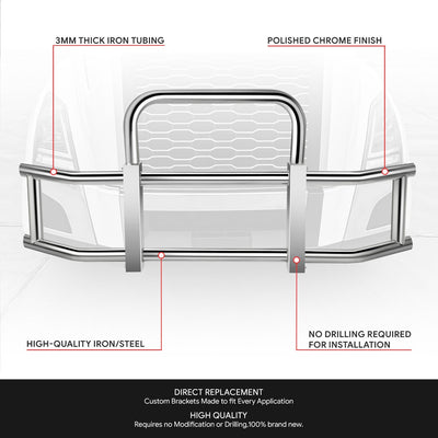 Heavy-Duty Front Bumper Grille Deer Guard+Brackets <br>18-25 Volvo VNL Chrome
