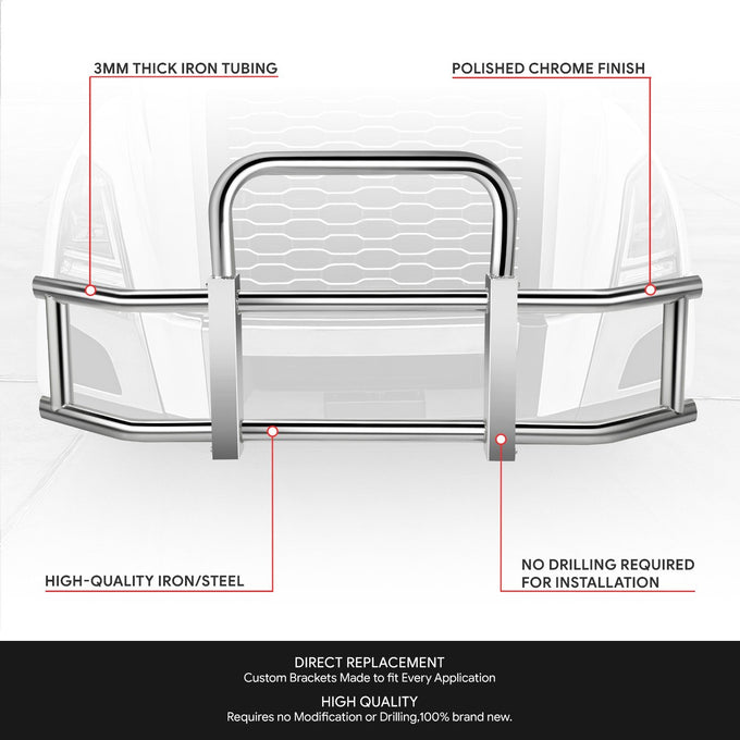 Heavy-Duty Front Bumper Grille Deer Guard+Brackets <br>18-25 Volvo VNL Chrome