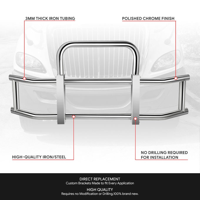 Front Bumper Grille Deer Guard+Brackets <br>08-16 International ProStar Chrome