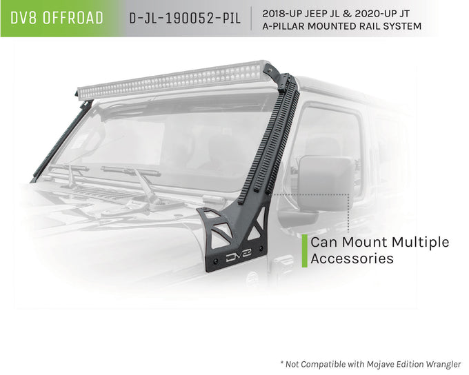 A-Pillar Mount With Rail Accessory Mount System <br>18-21 Jeep Wrangler 20-21 Gladiator