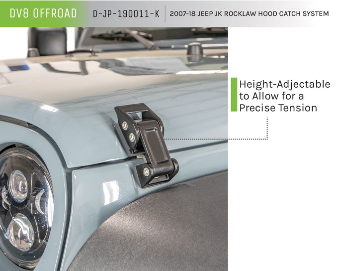 Rocklaw Hood Catch System <br>07-17 Jeep Wrangler, 2018 JK