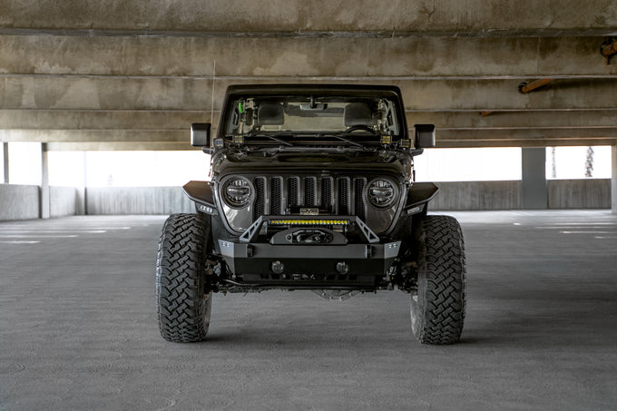 FS-25 Stubby Front Bumper with Plated Bull Bar <br>07-25 Jeep Wrangler JK, JL, Gladiator JT